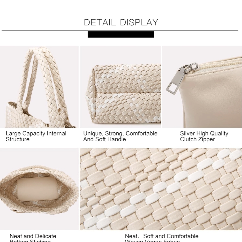 Elegant Cream Woven Tote Bag - Picture 3 of 3